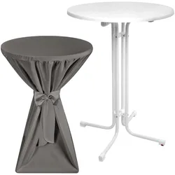 STEHTISCH Sylt Ø 70cm Weiß mit Premium Stehtischhusse Ø 70cm Anthrazit