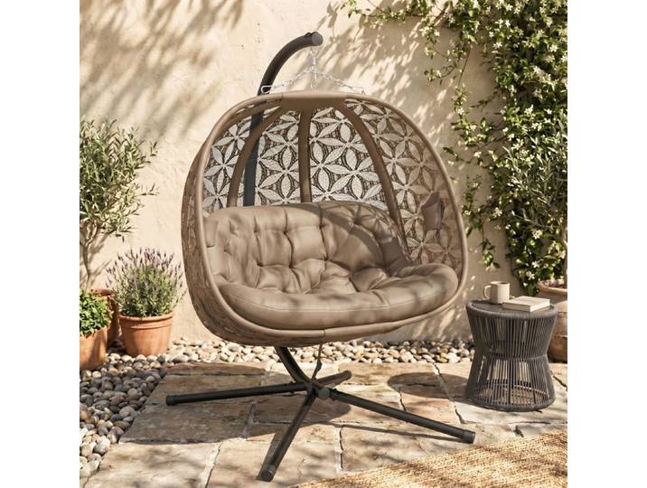 Fauteuil suspendu avec support 2 personnes pliable coussin épais porte-gobelets et ceinture de sécurité