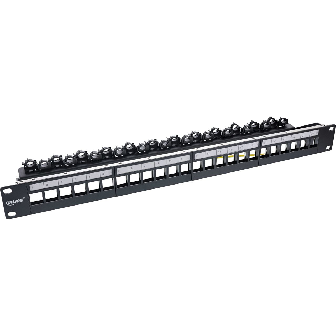 InLine Patchfeld 24-fach, Keystone Leerblech Patchpanel, 19", 1HE, schwarz RAL9005