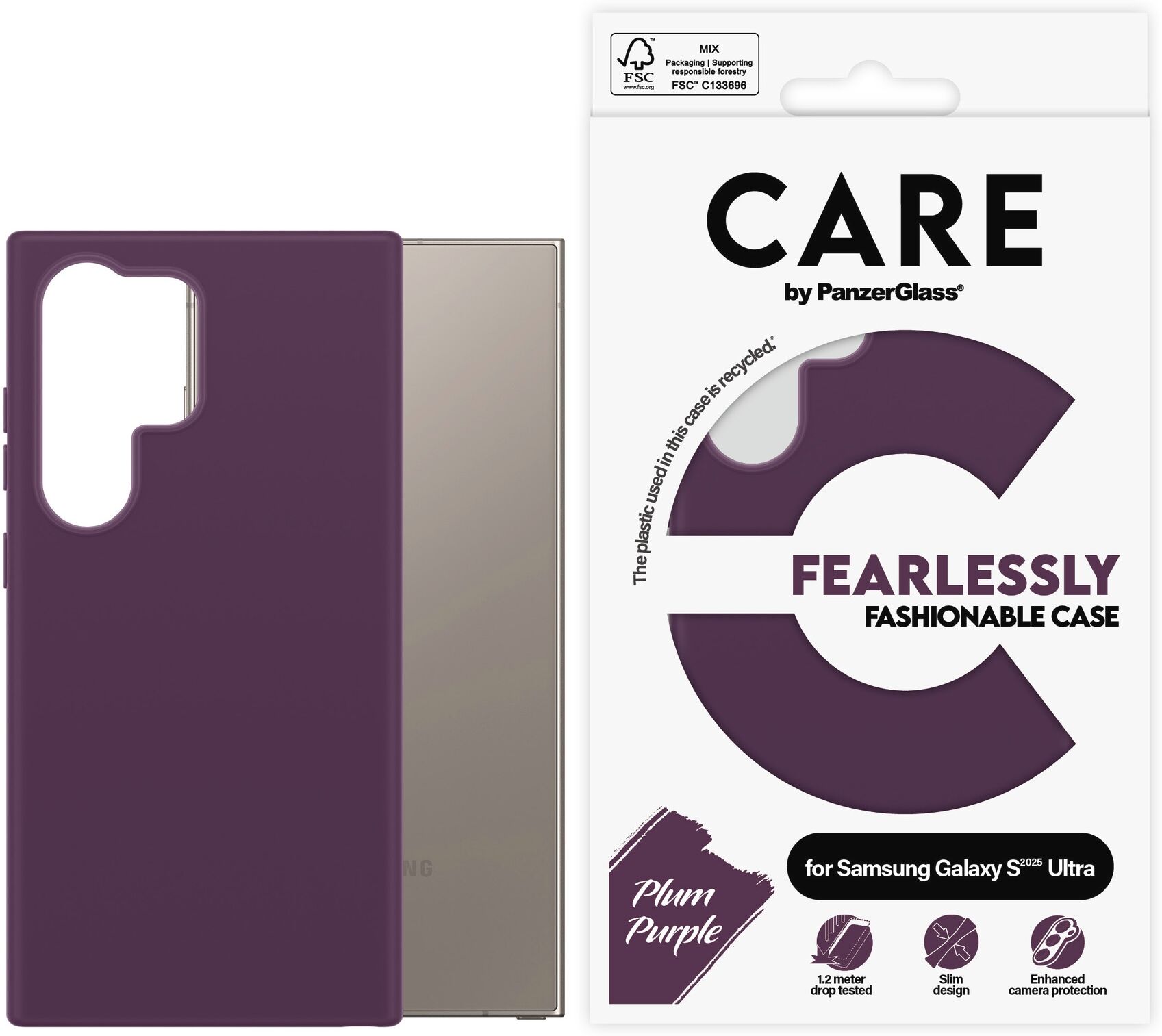 CARE BY PANZERGLASS Handyhülle "Fearlessly Fashionable Case für Samsung Galaxy S25 Ultra", lila (violett), Smartphones, Hüllen, Backcover, Schutzhülle, Handyschutzhülle, Case, Schutzcase, stoßfest, Handyhülle