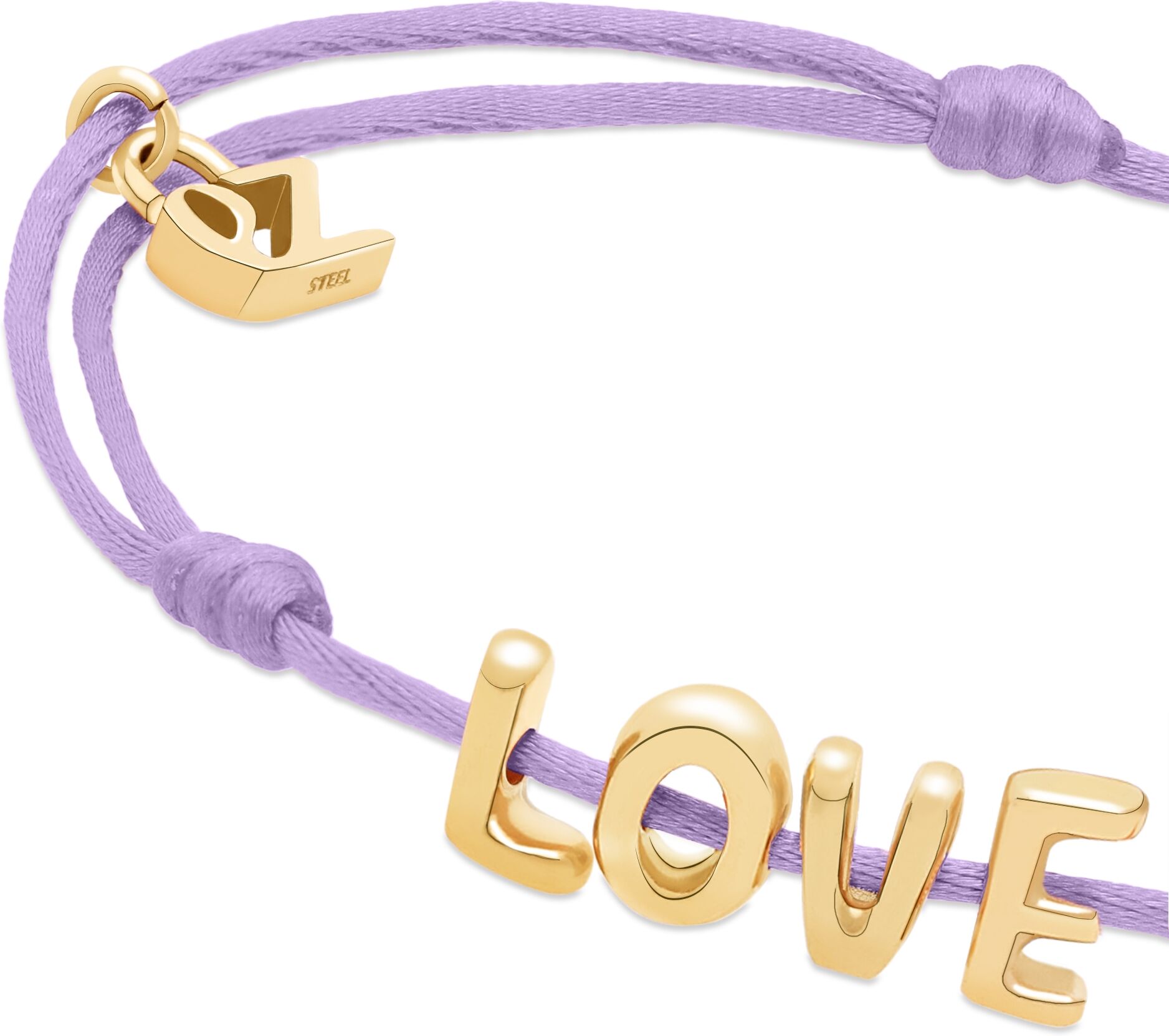 Armband ECHTZEIT "Schmuck Geschenk Edelstahl-Nylon-Armband Love Letters", gelbgoldfarben, lila, Armbänder, Damen, 21cm, Edelstahl Nylon, Edelstahl, Nylon, Armband
