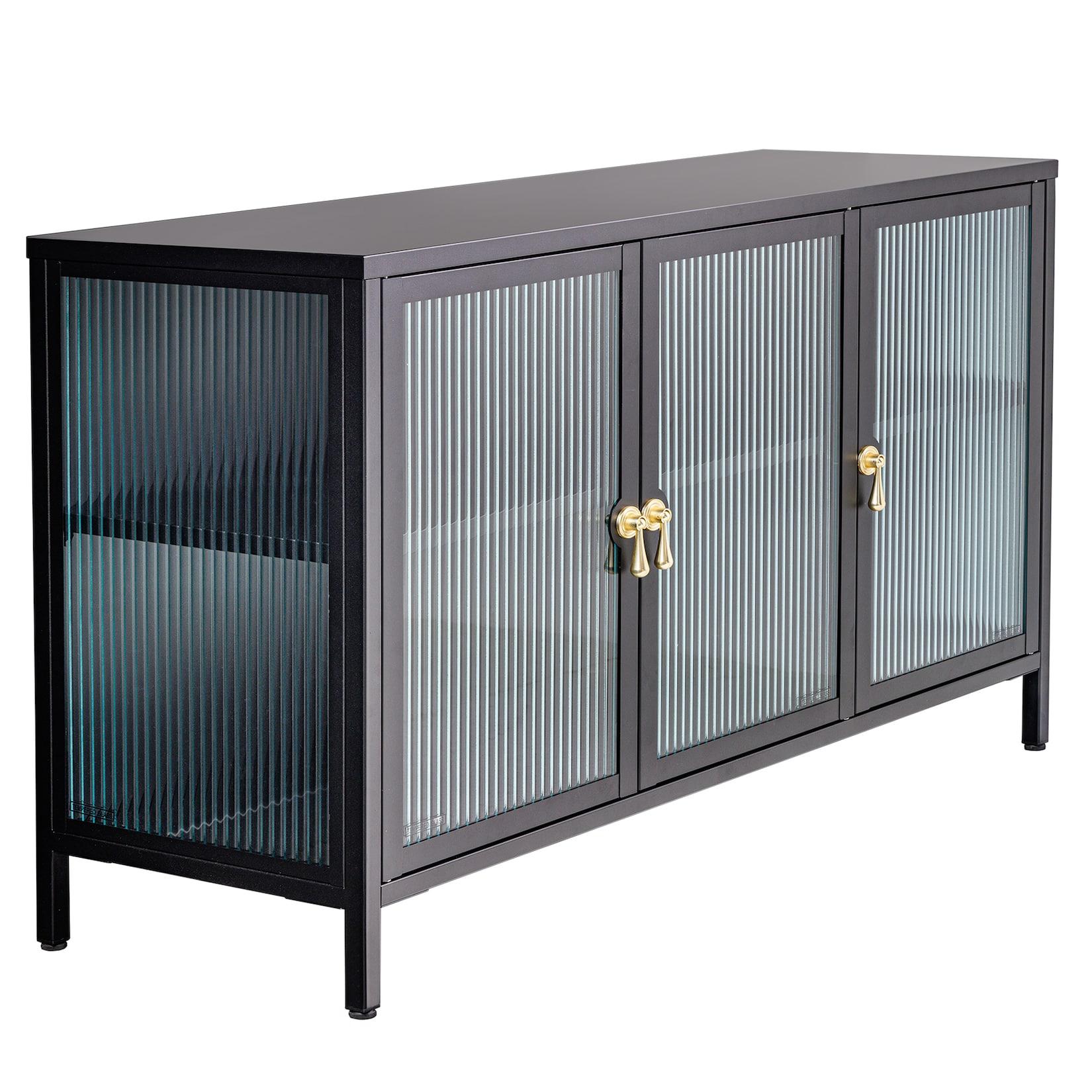 riess-ambiente Sideboard AMSTERDAM - 105cm schwarz gold Riffelglas Metall Vitrine Schrank Modern