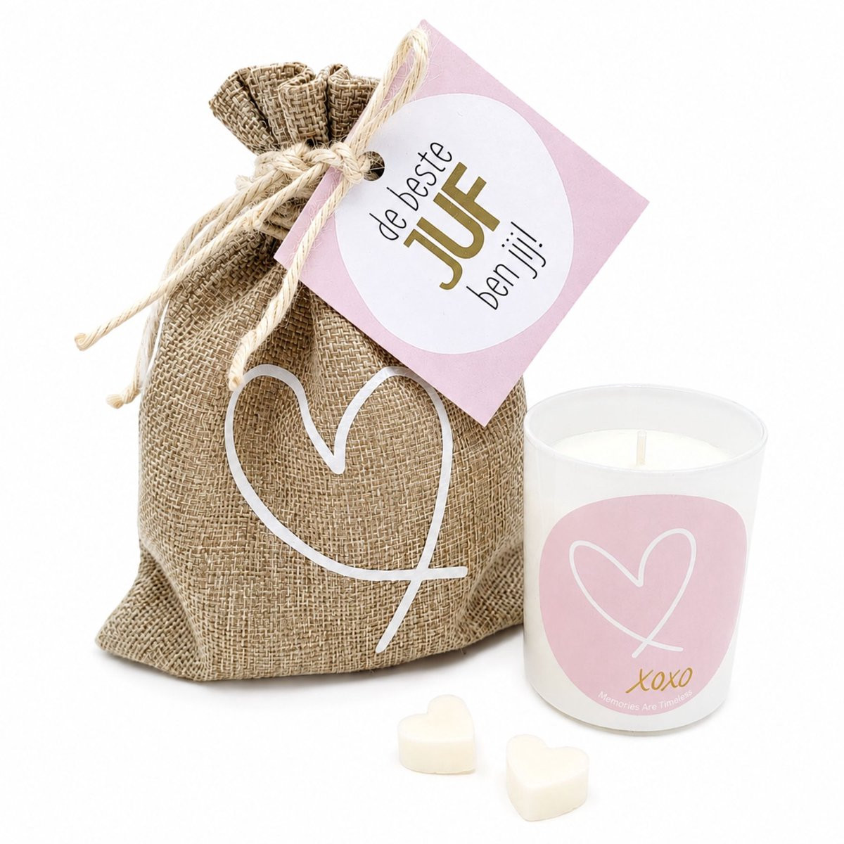 Juf Cadeau Set met Kaars en Zeephartjes - De Beste Juf Ben Jij