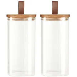 Excellent Houseware 2er-Set Vorratsglas mit Akazienholzdeckel, 1500 ml, Vorratsbehälter, Transparent