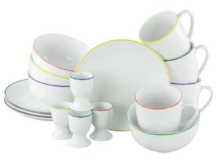 CreaTable\, 24058 Série Luna Color Line Service de table 16 pièces pour 4 personnes en porcelaine\, passe au lave-vaisselle et au micro-ondes\, production de qualité