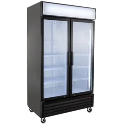 GastroHero Getränkekühlschrank ECO 1000 mit Klapptüren, schwarz, LED-Innenbeleuchtung, Leuchtaufsatz, abschließbar & energieeffizient