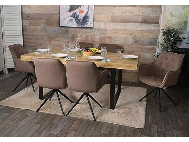 Mendler 6er-Set Esszimmerstuhl HWC-L80 Metall Stoff/Textil - braun