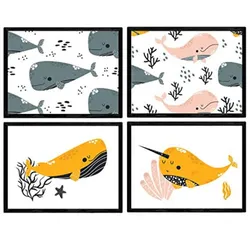 POSTER Set mit 4 Composicion Wale im Meer A4 Rahmenlos