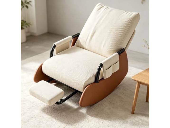 Fernsehsessel Relax mit Praktischer Seitentasche Ergonomischer Schaukelstuhl mit ausziehbarer Fußstütze und Seitentasche für tägliche Entspannung.