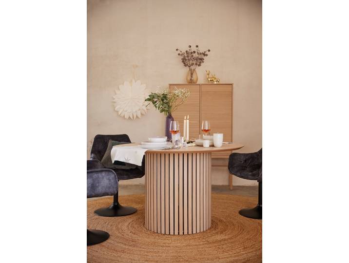 Esstisch ACTONA GROUP Linley Tisch, Wohnzimmertisch, Säulengestell , weiss (weiß pigmentiert eiche), B:120cm H:75cm T:120cm, Tische, Esstisch, Rund, Eichenfurnier geölt, Lamellenfront, Ø: 120 cm