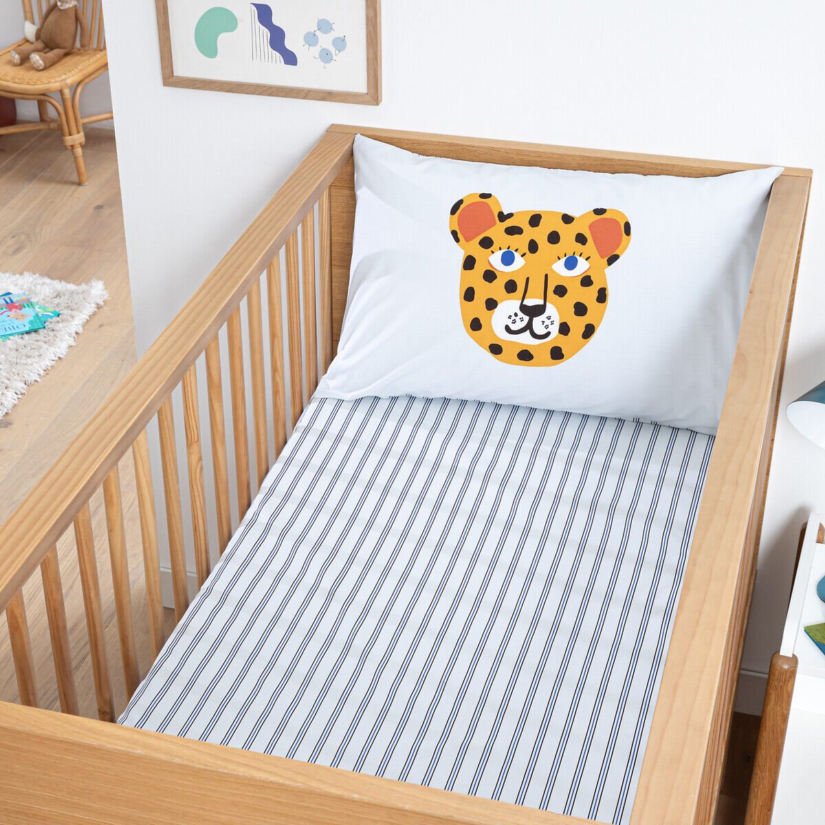 LA REDOUTE INTERIEURS Drap-housse bébé, percale de coton, bonnet 17cm, imprimé animaux, PETITE SAVANE