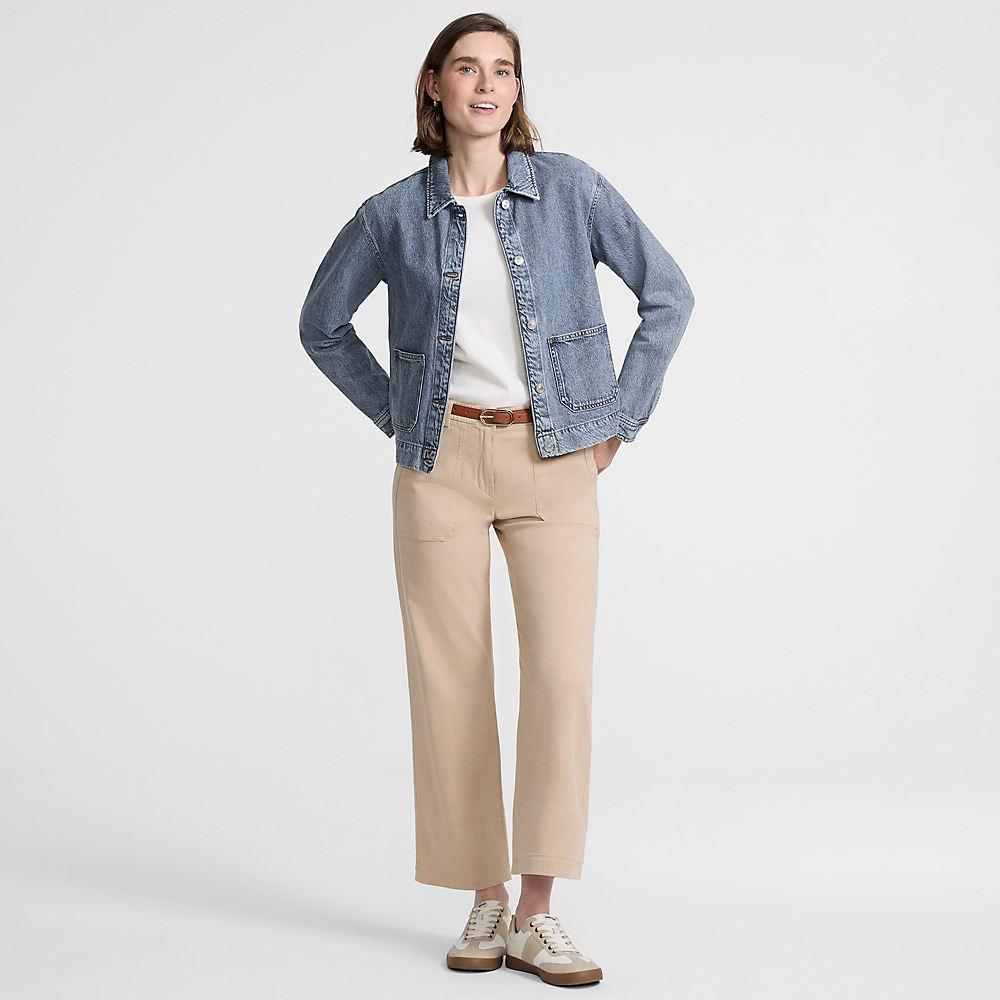 Soft Comfort Jeansjacke im Leinenmix in Petite-Größe, Damen, size: petite, Blau, by Lands' End