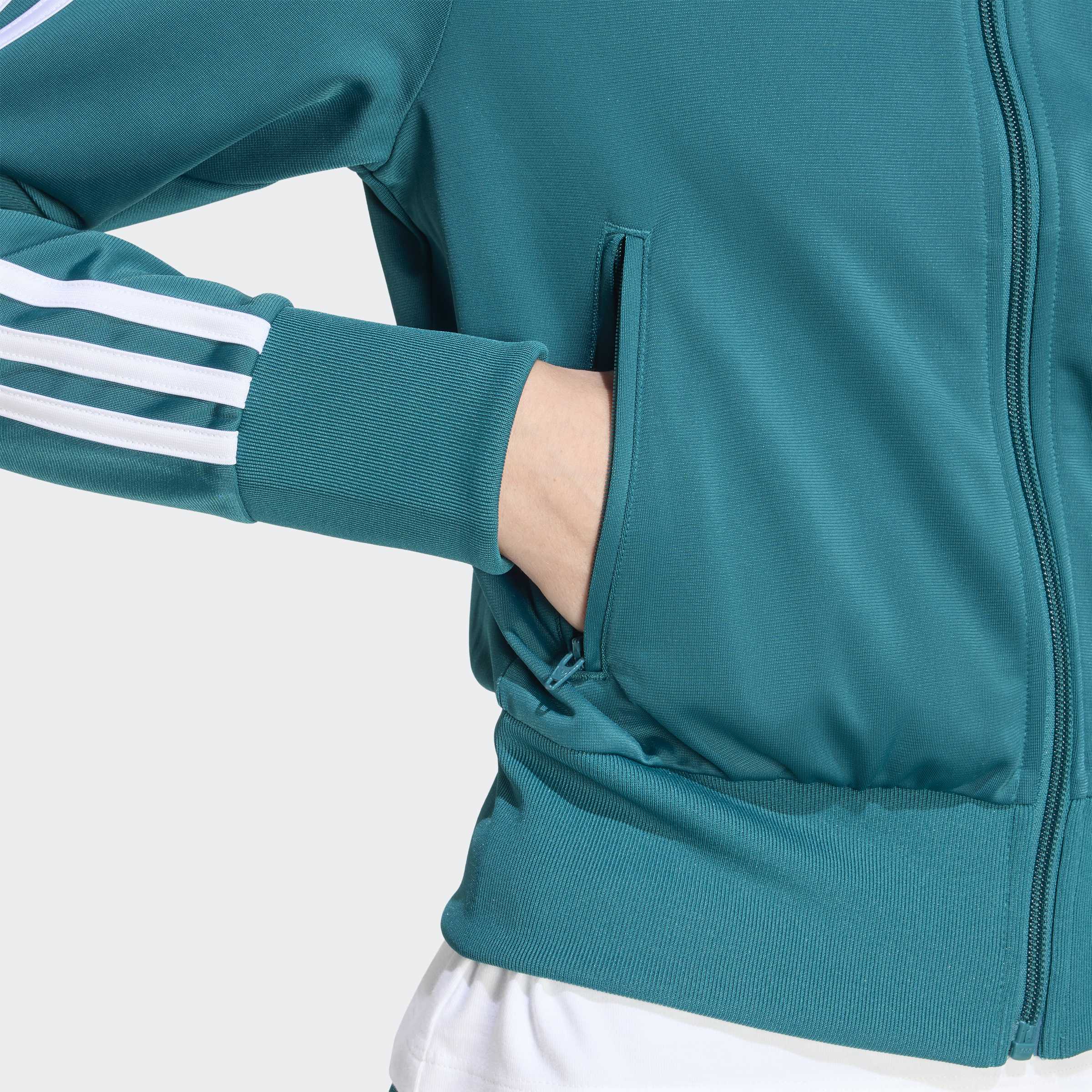 Trainingsjacke ADIDAS ORIGINALS "FIREBIRD CLASSIC ORIGINALS", Damen, Gr. XL, grün (legacy teal, weiß), Obermaterial: 100% Polyester, Jacken Trainingsjacke, FIREBIRD, reguläre Passform legacy teal, weiß XL