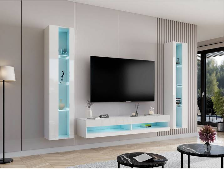 MIRJAN24 Wohnwand Vigo New III, (2x Vitrine, TV-Lowboard), Beleuchtung als Option