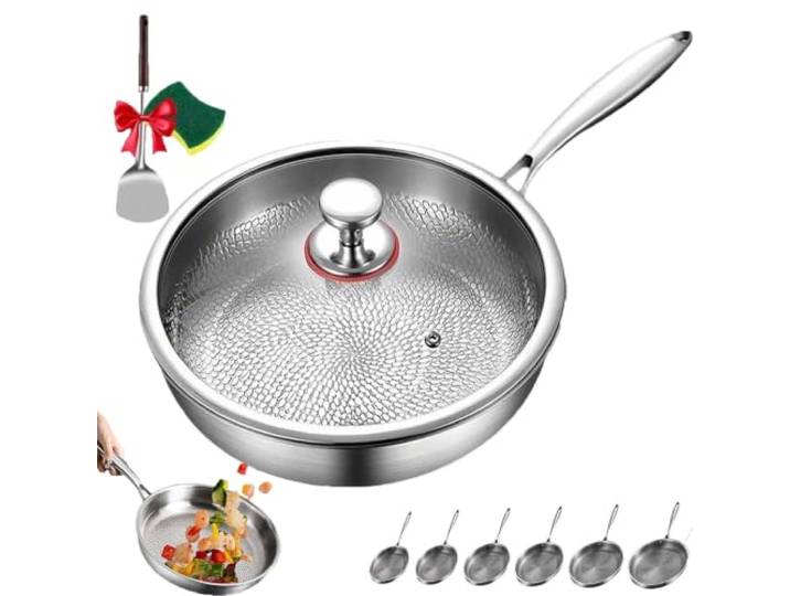 eroidn Okura Titan Pfanne, Itan Pfanne Unbeschichtet(22/24/26/28/30cm), Ratzfest & Antihaft, Antihaft-Pfanne Mit Deckel, Kratzfest & FüR Alle Herdarten (Mit Deckel,28CM)