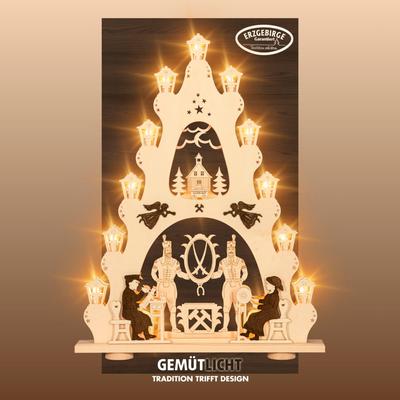 LED Schwibbogen WEIGLA "Erzgebirge, große Lichterspitze, Bergmann NATUR-BRAUN, Made in Germany", beige (natur), B:52cm H:67cm T:6cm, Holzwerkstoff, Schwibbögen, Erzgebirge garantiert, Weihnachtsdeko Innen, Weihnachtsbeleuchtung