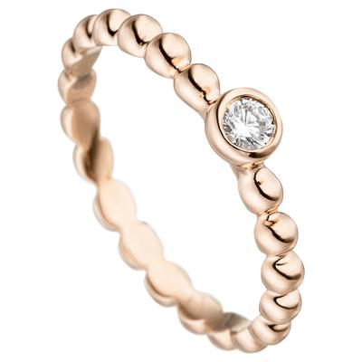 Fingerring JOBO "Kugel-Ring mit Zirkonia" Gr. 50, rosa (roségoldfarben), Fingerringe, Damen, 50, Silber 925 (Sterlingsilber), Fingerring, 925 Silber roségold vergoldet