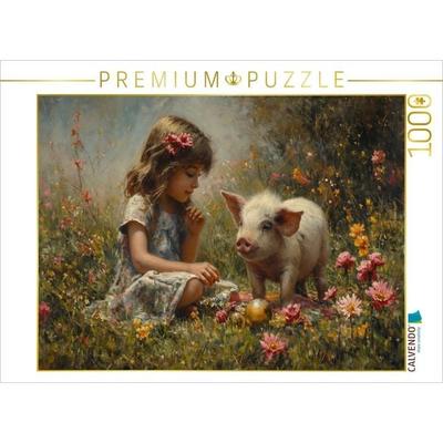 CALVENDO Puzzle Sommerzauber mit Schweinefreund | 1000 Teile Lege-Größe 64x48cm Foto-Puzzle für glückliche Stunden