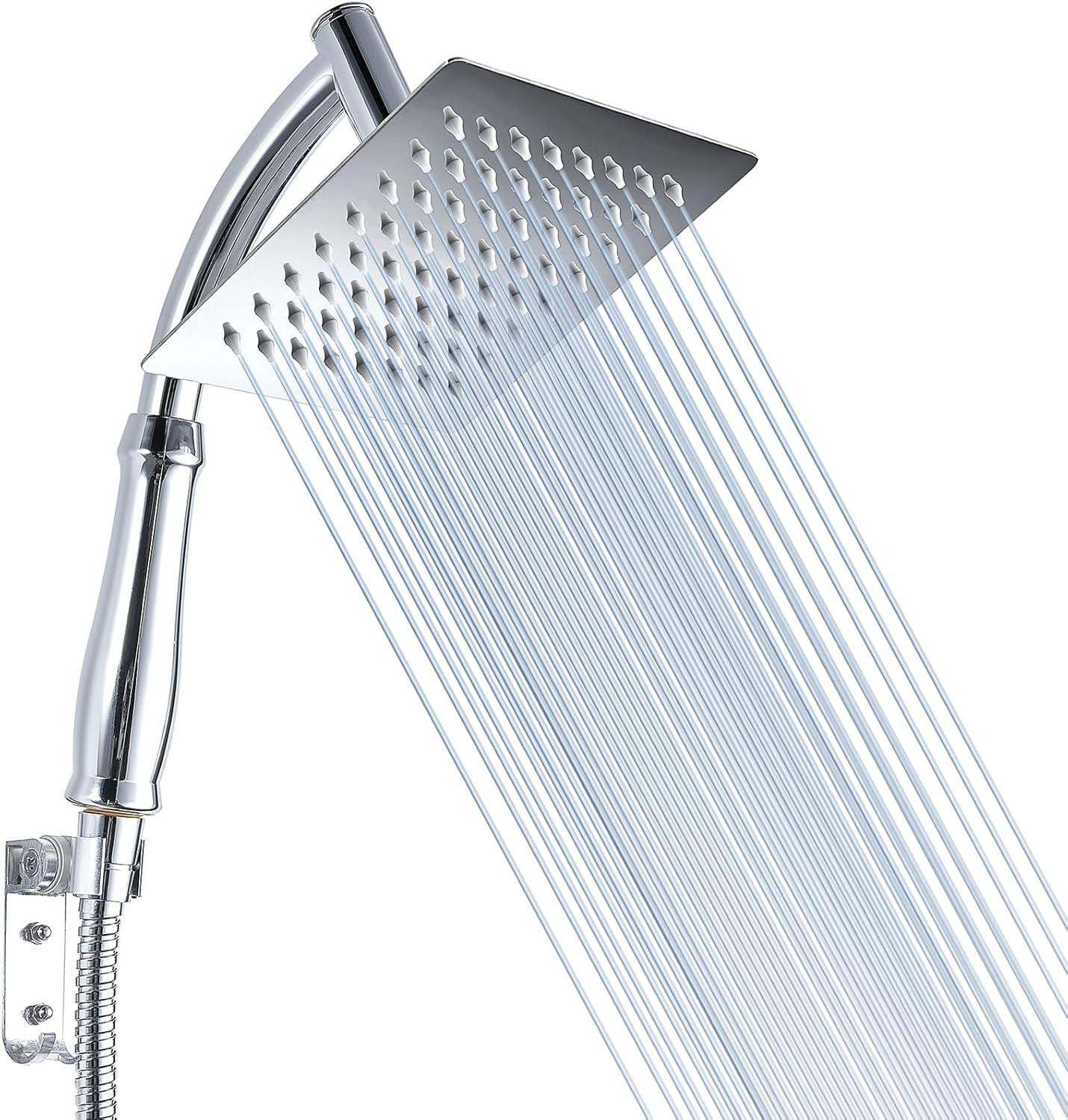 Merkloze regendouchekop met handdouche, RVS, 15 cm vierkant, chroom, voor badkamer