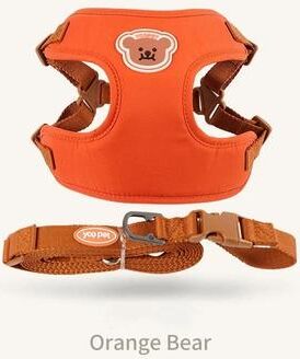 Uplifted Finds Cute Bear Embroidery Pet Harness & Leash Set orange s