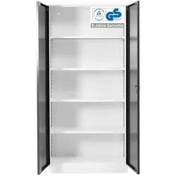 PROREGAL Stahlschrank BEE mit 4 lackierten Fachböden | HxBxT 195x92x50cm | Weiß-Schwarz | Werkstattschrank Werkzeugschrank Aktenschrank