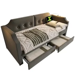 Samtbett Daybed 90x200 mit 2 Schubladen Stauraum, Leselampe USB Induktion, Samtstoff Bezug, Schlafsofa Tagesbett Grau