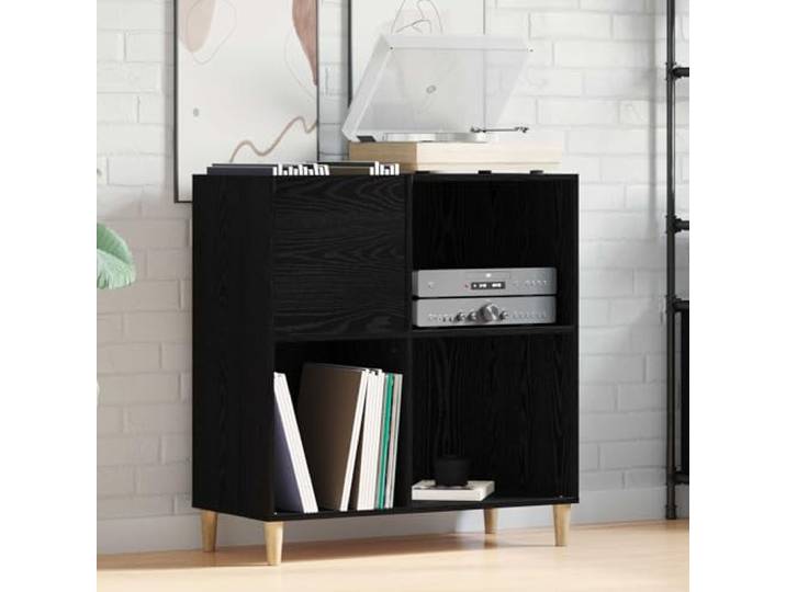 LPERTGFHU Schallplattenschrank Schwarz Eichen-Optik, Kommode Regal Aus robustem Holzwerkstoff, Minimalistisches Design