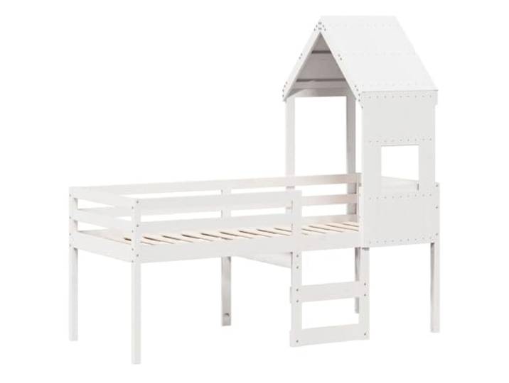 KTHLBRH Hochbett mit weißem Dach 90 x 190 cm aus Kiefernholz Integrierte Leiter, Schutzseiten, Latten im Lieferumfang enthalten, seitliche Tür zum Öffnen