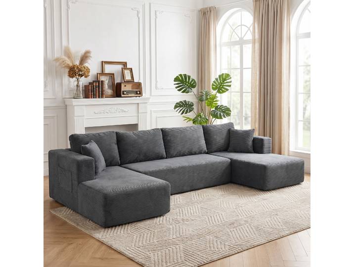 HOMCOM Canapé Modulaire U 4 Places 2 Méridiennes Gris 369cm