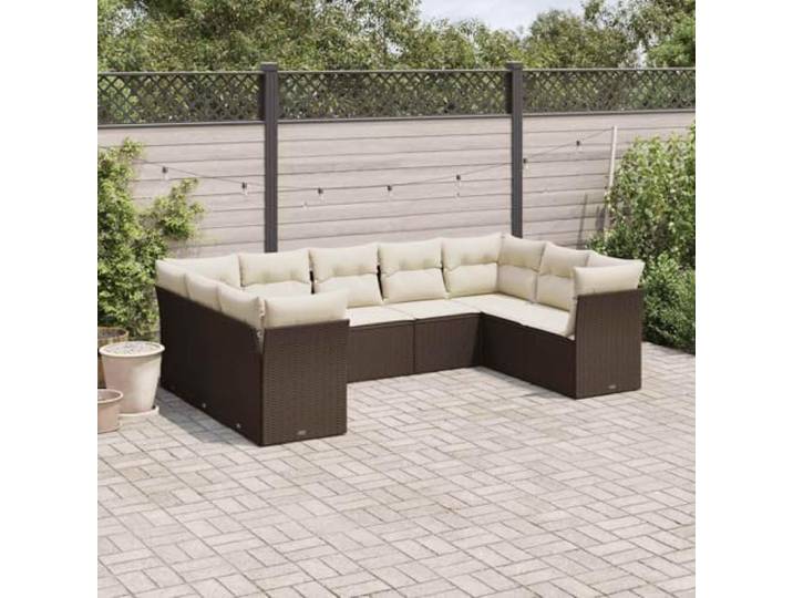 WDGJJFECNMUEHI Résine tressée imperméable Ensemble canapé 9 pièces Brun Salon de jardin 9 pieces avec coussins marron resine tissee modulable ensemble canape exterieur impermeable
