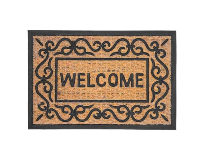 Relaxdays Paillasson coco & caoutchouc\, «Welcome»\, motifs\, naturel/noir 60×40 cm\, intérieur/extérieur\, antidérapant