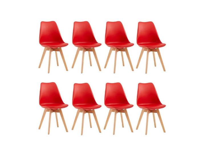 LuxusKollektion Esszimmerstuhl Esszimmerstühle 8er Set Buche PU Leder 8er set Rot