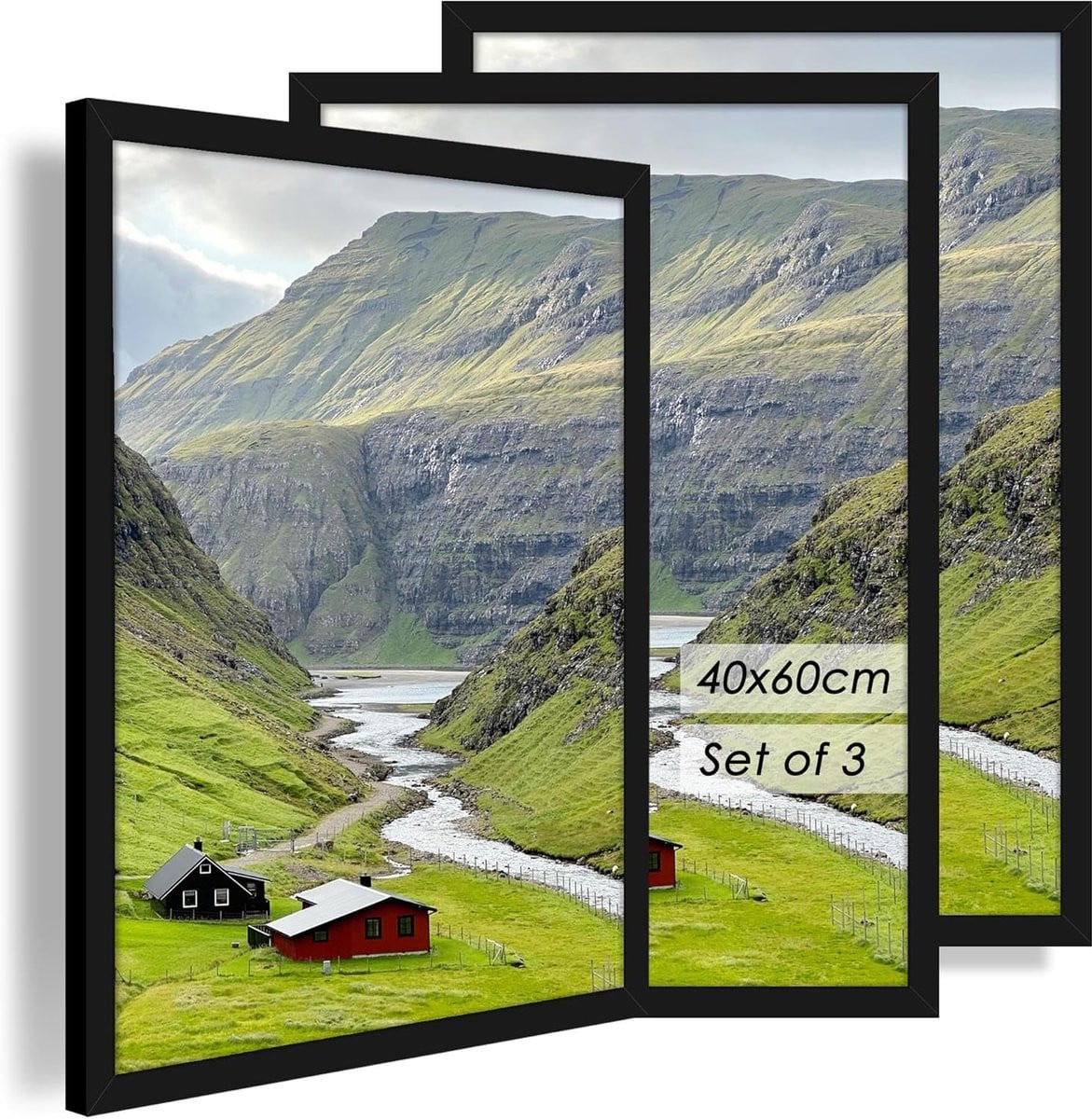 SnelShoppen Fotolijst Set van 3 - Zwart Hout - 40 x 60 cm