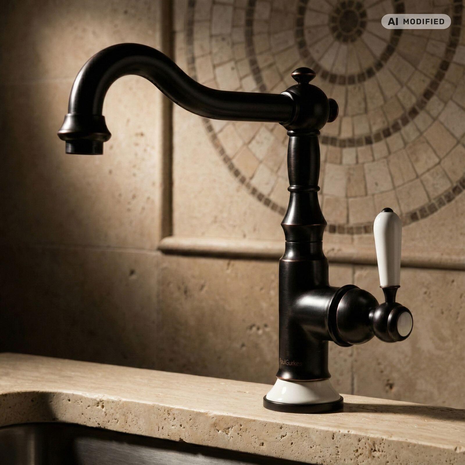 PaulGurkes Nostalgie schwarze Waschtischarmatur Küchenarmatur im Retrodesign