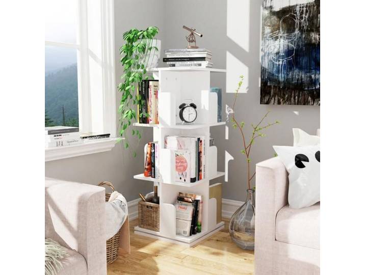 Bibliothèque Rotative 360° à 3 Niveaux en MDF - LVHCMFOHM - Étagère avec 12 Compartiments pour Livres - 40x40x98 5 cm - Blanc