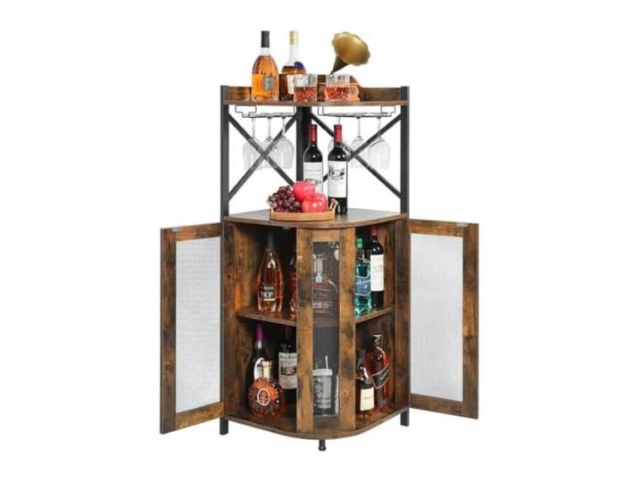 XPJYUA Eck Barschrank Eck-Weinschrank for Wohnzimmer und Küche Freistehender, fächerförmiger Präsentationsständer for Aufhängen von Stielgläsern