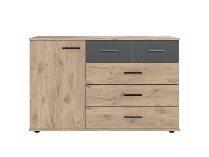 Kommode mit 1 Tür 130cm Braun/Eiche Dekor/Graphit