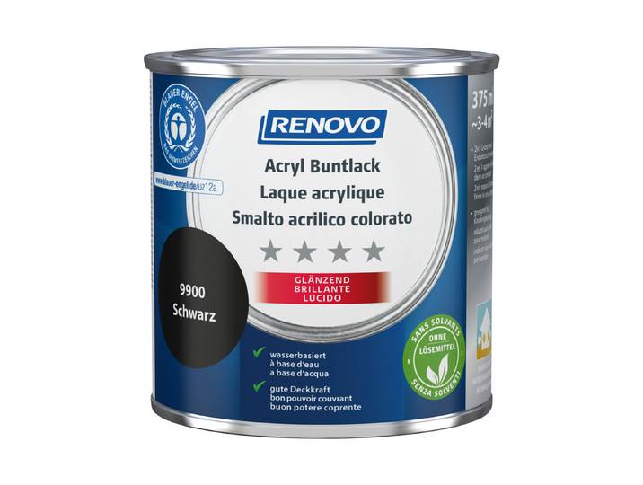 Renovo Acryl Buntlack Schwarz Glänzend 375 ml