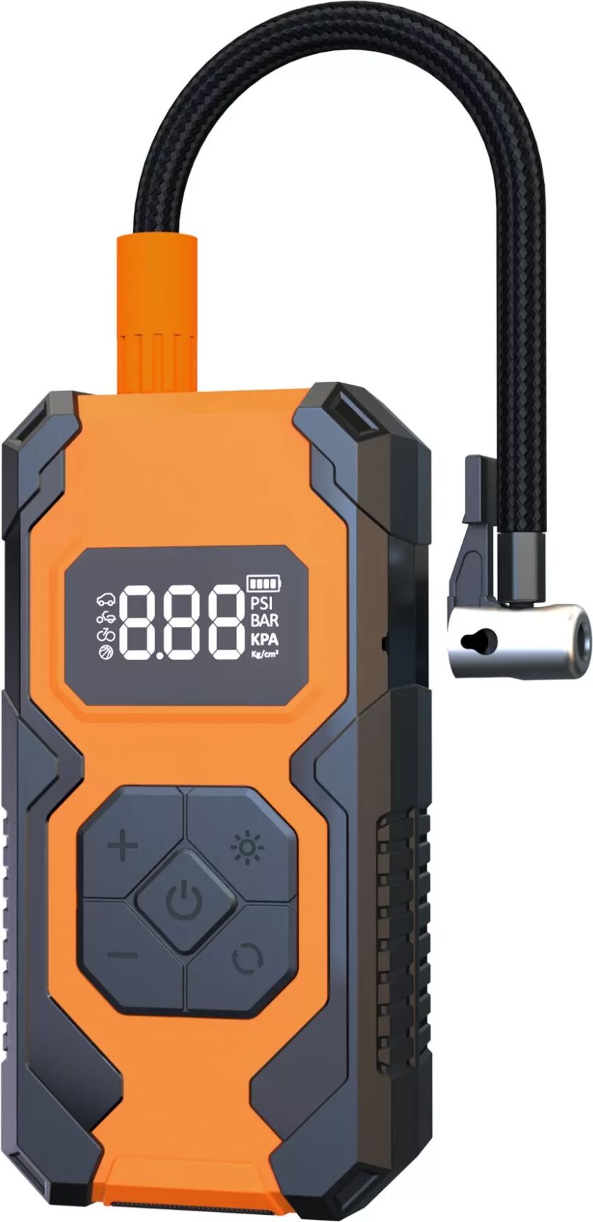 INF Gonfleur Électrique Portable pour Pneus de Voiture/Vélo avec Manomètre Numérique Orange