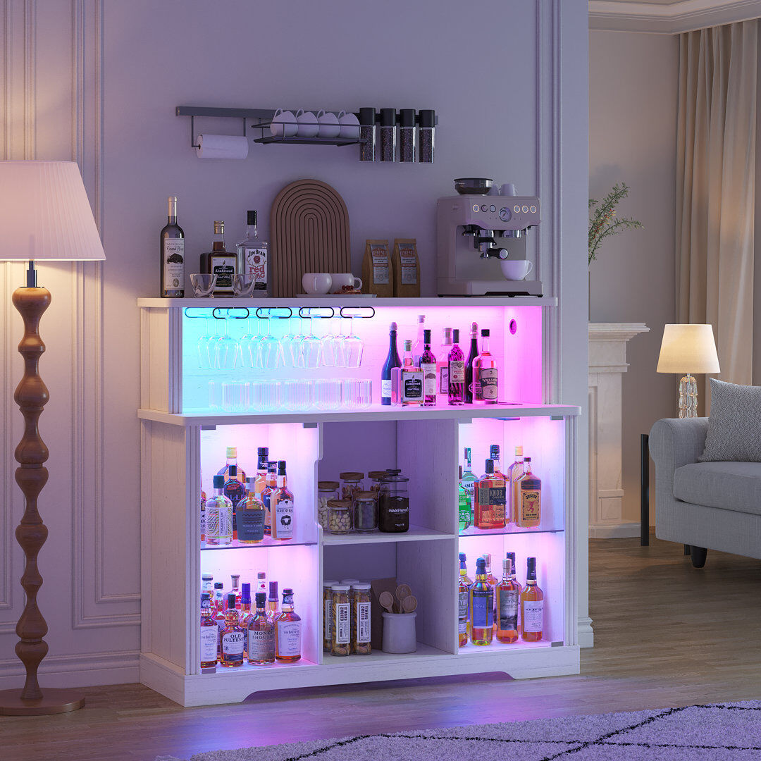 Metro Wine Cabinet with RGB Lighting, Charging Station, 4 Removable Wine Racks (Exclude Refrigerator) White 120cm H X 120cm D X 44cm L