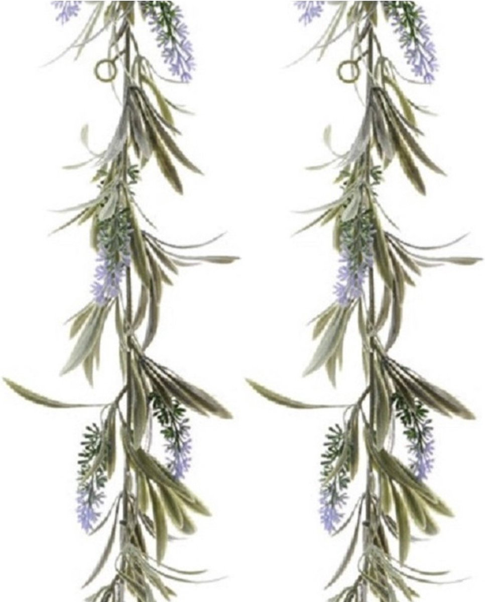 Set van 2 lichtpaarse lavendel kunsttakken slinger, 180 cm