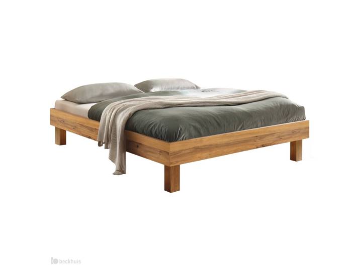 Bettgestell, Massivholz Wildeiche, Braun, 166×205 cm, Modern, Hasena