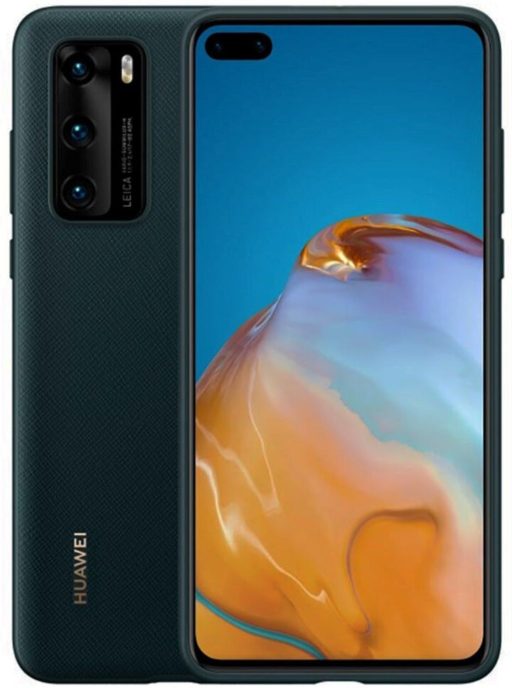 Original Huawei P40 PU Cover - Sort m. Grønt Skær