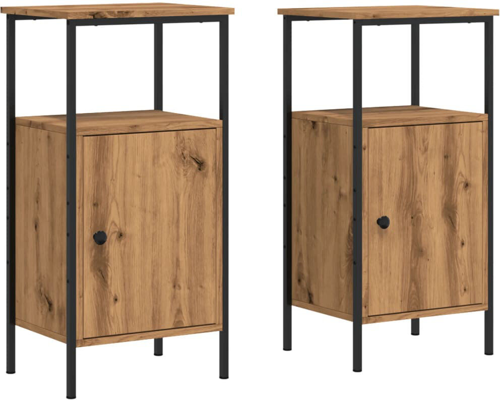 Borough Wharf Hedger 41cm W Iron Bedside Table Artisan Oak 80cm H X 41cm W X 31cm D