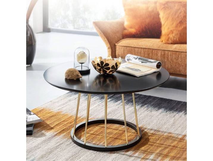 WOHNLING Table Basse Ronde 80x80x42 cm Métal Noire Dorée