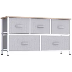 HOMCOM Kommode mit 5 Stoffschubladen – Kommode für das Schlafzimmer, Metallgestell, 100 x 30 x 54 cm, grau