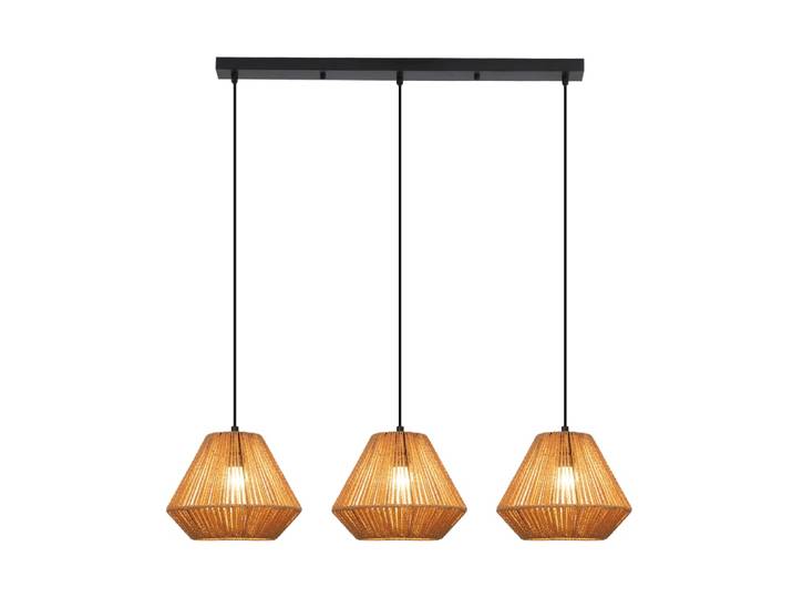 Suspension en fer en papier tressé noir et beige clair h.150cm