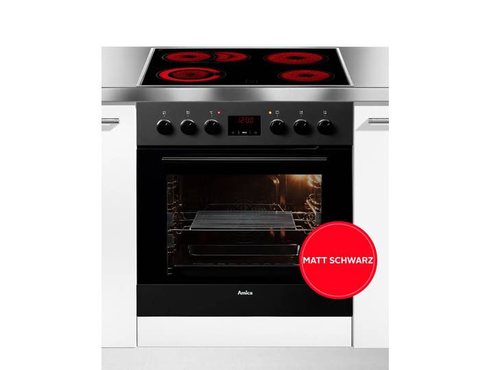 AMICA Elektro-Herd-Set EHC 12921 SM , Energieeffizienz: A, schwarz (matt, schwarz), Herdsets, Komfortables Kochen und Backen mit leichtem und sicherem Handling, Elektro-Herd-Set