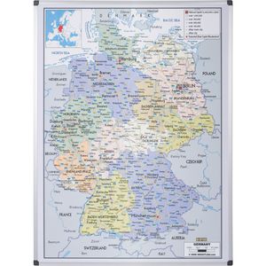 Bi-Office Deutschlandkarte MAP0101002, mit Aluminiumrahmen, Magnettafel aus Stahl, politische Karte, 90 x 120cm