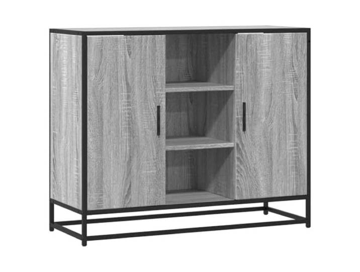 KGHFDVB Sideboard Grau Sonoma 92x35x76 cm Holzwerkstoff Mit Metallgestell, 2 Türen, Stauraumschrank für Flur, Küche, Büro